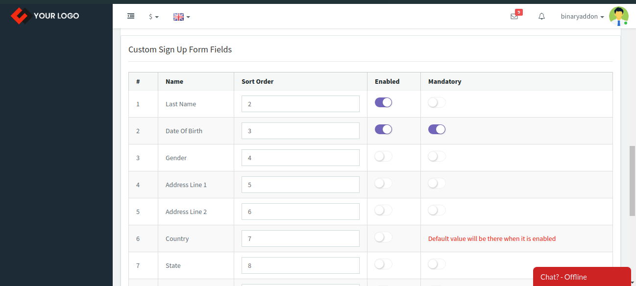 custom signup form fields