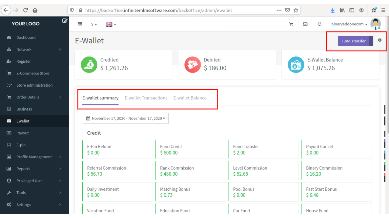 E-wallet admin