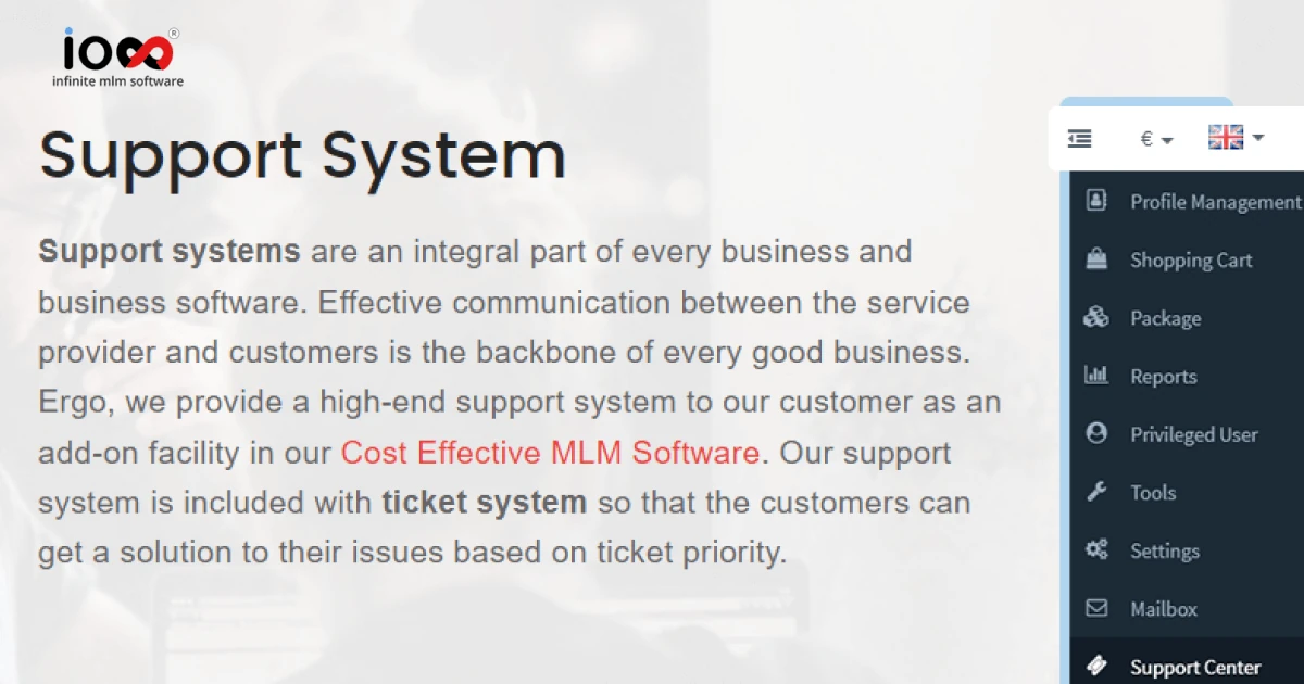 Support System / Ticket System :Infinite MLM Software: