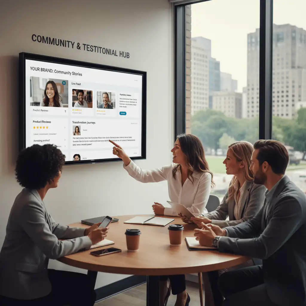 Community and testimonial hub interface